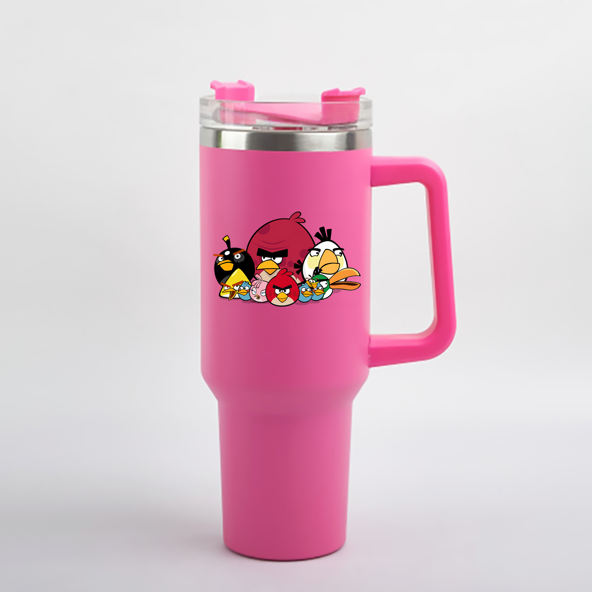 （画像用） Angry Birds アングリーバード 1200mL車用タンブラー - クリスタルステッカー（プラスチックストロー付き）